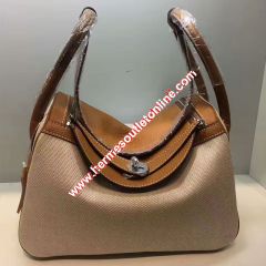 Hermes Lindy Bag Canvas Palladium Hardware In Brown