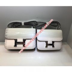 Hermes Constance Bag Alligator Leather Palladium Hardware In White/Grey
