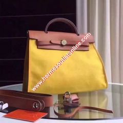 Hermes Herbag Bag Canvas Palladium Hardware In Yellow