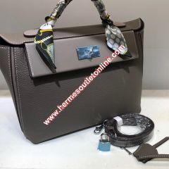 Hermes Taurillon Maurice Bag Calfskin Palladium Hardware In Grey