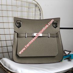 Hermes Jypsiere Bag Clemence Leather Palladium Hardware In Khaki