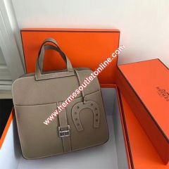 Hermes Halzan Bag Palladium Hardware Clemence Leather In Khaki