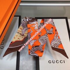 Hermes Les Zebra Bandana Twilly In Orange