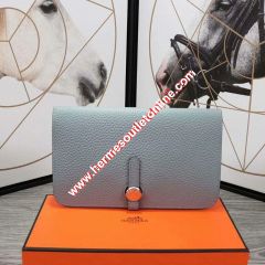 Hermes Dogon Card Holder Togo Leather Palladium Hardware In Sky Blue