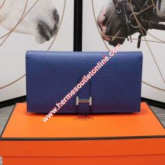 Hermes Bearn Wallet Togo Leather Palladium Hardware In Blue