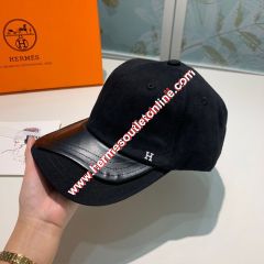 Hermes H Cotton/Leather Baseball Cap Black