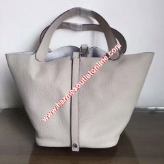 Hermes Picotin Lock Bag Clemence Leather Palladium Hardware In Grey