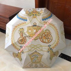Hermes Carriage Print Umbrella In White