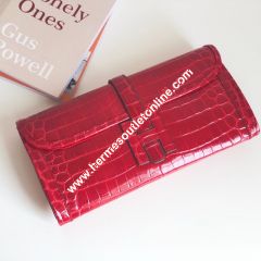 Hermes Jige Elan Clutch Alligator Leather In Red