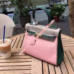 Hermes Kelly Bag Color Blocking Clemence Leather Gold Hardware In Pink