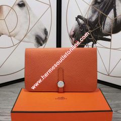 Hermes Dogon Card Holder Togo Leather Palladium Hardware In Orange