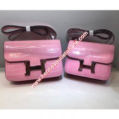 Hermes Constance Bag Alligator Leather Palladium Hardware In Pink