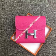 Hermes Constance Compact Wallet Togo Leather Palladium Hardware In Rose