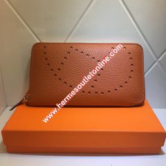 Hermes Evelyne Wallet Togo Leather Palladium Hardware In Orange