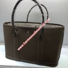 Hermes Garden Party Bag Togo Leather In Coffee