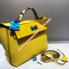 Hermes Taurillon Maurice Bag Calfskin Palladium Hardware In Yellow