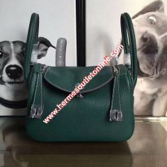 Hermes Lindy Bag Clemence Leather Palladium Hardware In Green