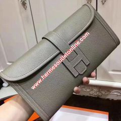 Hermes Jige Elan Clutch Epsom Leather In Grey