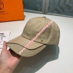 Hermes H Canvas Baseball Cap In Khaki