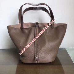 Hermes Picotin Lock Bag Clemence Leather Palladium Hardware In Coffee