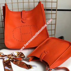 Hermes Evelyne Bag Clemence Leather Palladium Hardware In Orange