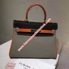 Hermes Kelly Bag Color Blocking Clemence Leather Gold Hardware In Grey