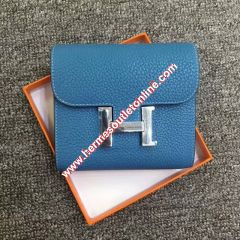 Hermes Constance Compact Wallet Togo Leather Palladium Hardware In Sky Blue