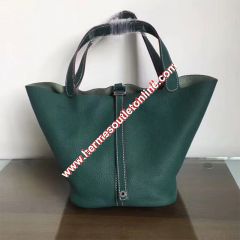 Hermes Picotin Lock Bag Clemence Leather Palladium Hardware In Green