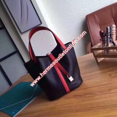 Hermes Picotin Lock Bag Color Blocking Clemence Leather Palladium Hardware In Black