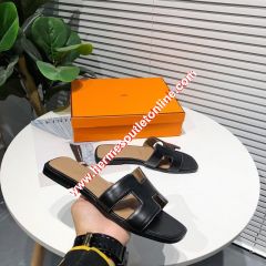 Hermes Oran Sandal Calfskin In Black