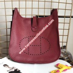 Hermes Evelyne Bag Clemence Leather Palladium Hardware In Burgundy