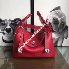 Hermes Lindy Bag Clemence Leather Palladium Hardware In Red