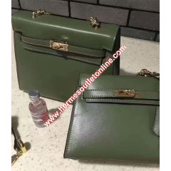 Hermes Kelly Chain Bag Box Leather Gold Hardware In Green