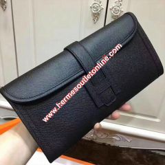 Hermes Jige Elan Clutch Epsom Leather In Black