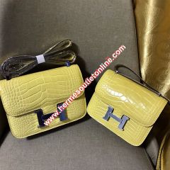Hermes Constance Bag Alligator Leather Palladium Hardware In Yellow