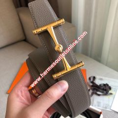 Hermes H Hippique Buckle 38MM Reversible Belt Togo Leather In Grey