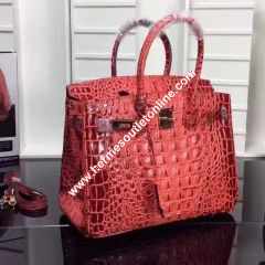 Hermes Birkin Bag Crocodile Leather Gold Hardware In Red