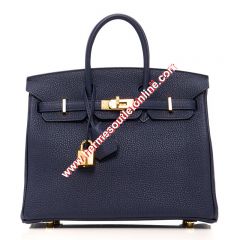 Hermes Birkin Bag Togo Leather Gold Hardware In Navy Blue