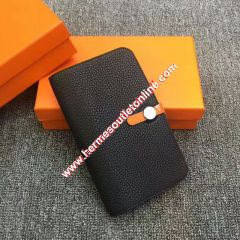 Hermes Dogon Card Holder Color Blocking Togo Leather Palladium Hardware In Black/Orange