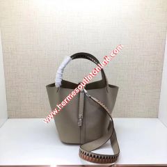 Hermes Picotin Lock Bag Tressage Epsom Leather Palladium Hardware In Grey