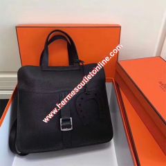 Hermes Halzan Bag Palladium Hardware Clemence Leather In Black