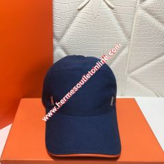 Hermes H Canvas Baseball Cap In Navy Blue