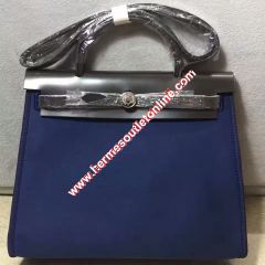 Hermes Herbag Bag Canvas Palladium Hardware In Blue