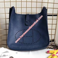 Hermes Evelyne Bag Clemence Leather Palladium Hardware In Navy Blue