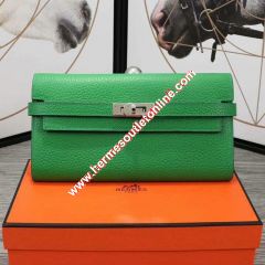 Hermes Kelly Wallet Epsom Leather Palladium Hardware In Green