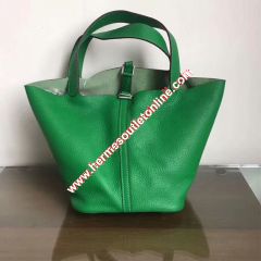 Hermes Picotin Lock Bag Clemence Leather Palladium Hardware In Green