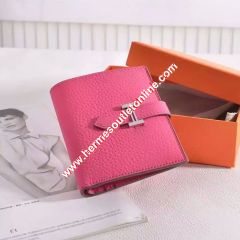 Hermes Bearn Compact Wallet Togo Leather Palladium Hardware In Rose