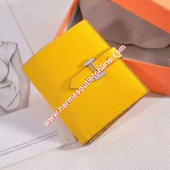 Hermes Bearn Compact Wallet Togo Leather Palladium Hardware In Yellow