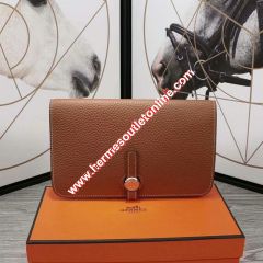 Hermes Dogon Card Holder Togo Leather Palladium Hardware In Brown