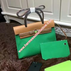 Hermes Herbag Bag Canvas Palladium Hardware In Green